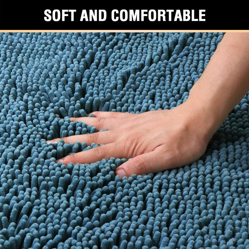 H.VERSAILTEX 20" X 32" Chenille Shaggy Bath Rug, Door Mat, Efficient Water Absorption, Thick, Anti-Slip and Plush Bath Mat for Bathroom, Living Room and Laundry Room (Dark Teal) - Image 3